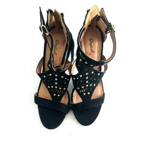 Qupid Heels  Ilicia 85 Womens 7.5 Black Studded Suede Pumps